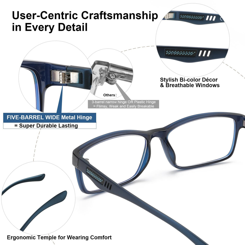 CARA Progressive Reading Glasses for Men Multifocus TR90 Readers, Superior Lightweight Blue Light Blocking Eyeglasses 2 Pack(Black+Blue, +3.50)