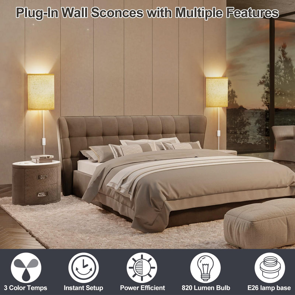 Yunaking Plug in Wall Sconces Set of Two Wall Lights with On/Off Switch