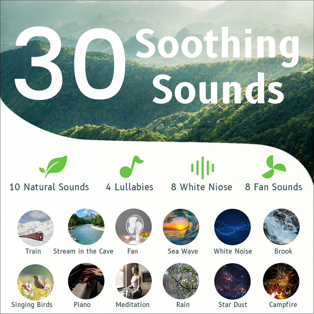 Easysleep Sound White Noise Machine with 25 Soothing Sounds and Night Lights with Memory Function 32 Levels of Volume and 5 Sleep Timer Powered by AC or USB for Sleeping Relaxation (Wood)