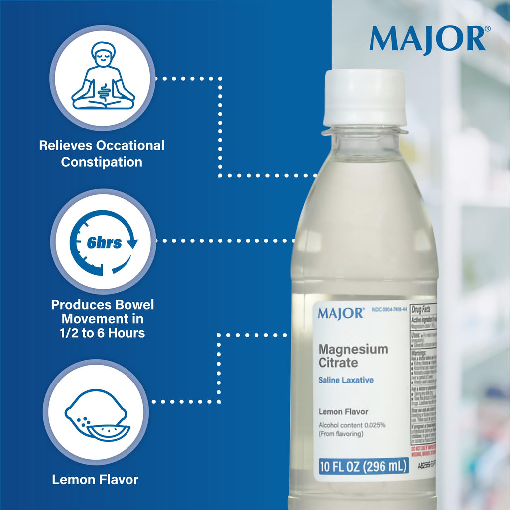 MAJOR Magnesium Citrate Saline Laxative - Helps Relieve Occasional Constipation (Irregularity) - Lemon Flavor - 10 Fl. Oz. (6 Pack)