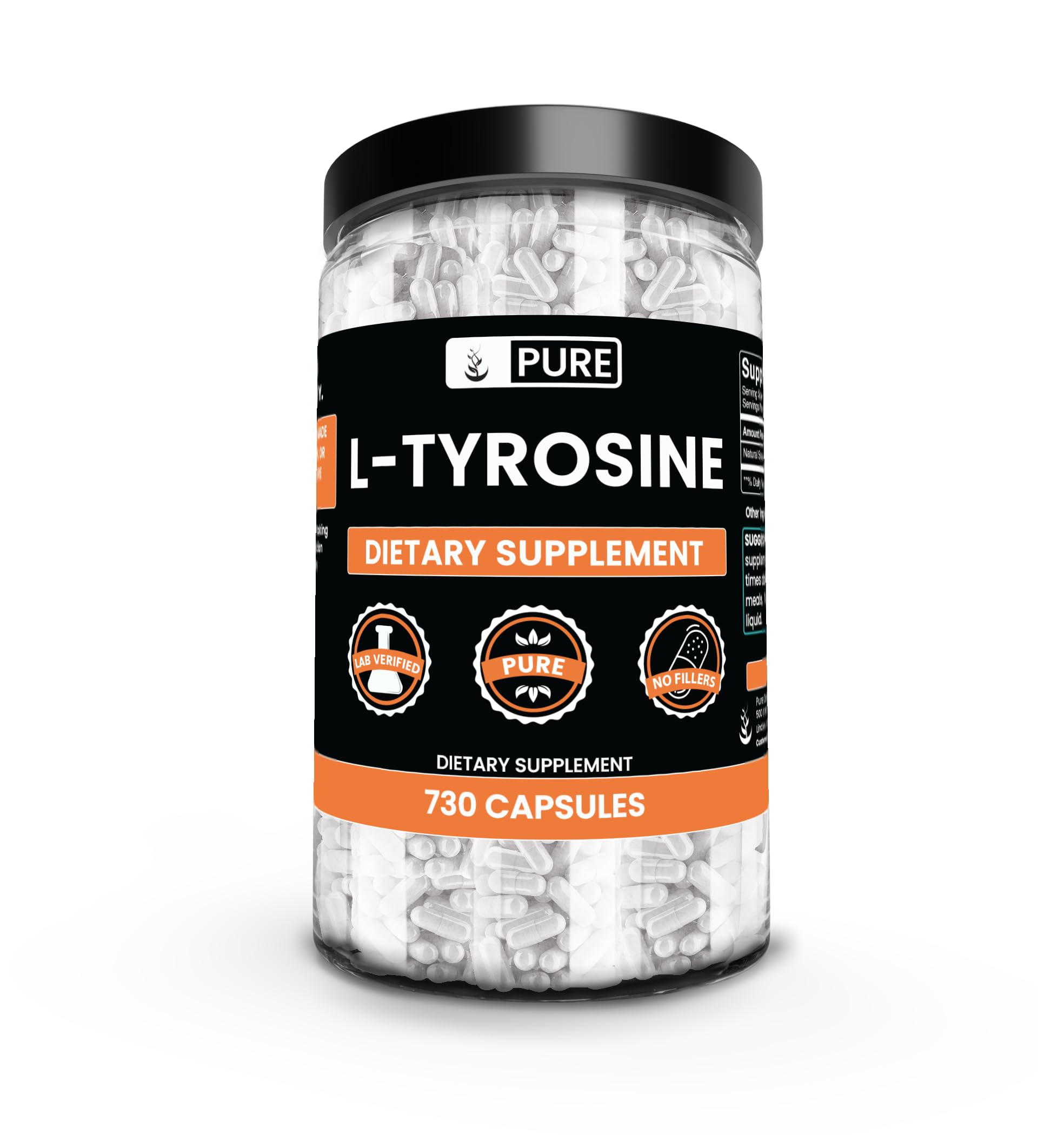 PURE ORIGINAL INGREDIENTS L-Tyrosine (730 Capsules) No Magnesium Or Rice Fillers, Always Pure, Lab Verified