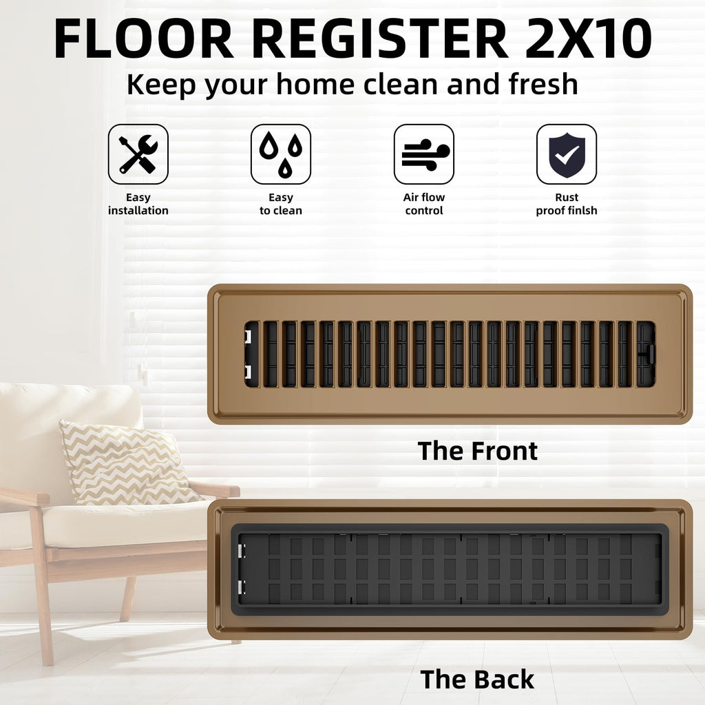 Floor Register 2x10, 6 Pack Floor Vent Covers for Home Floor Heavy Duty Steel Walkable Floor Vents Air Vent Covers 14x6 for Sidewall and Floor