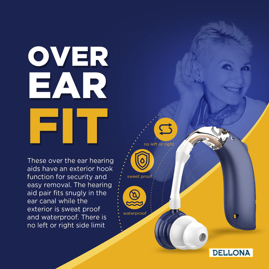 DELLONA High-Performance Hearing Aids for Seniors Severe Hearing Loss, Rechargeable with Noise Cancelling (Pair), 4 Modes - Comfort Design Ear Hearing Aid, PSAP