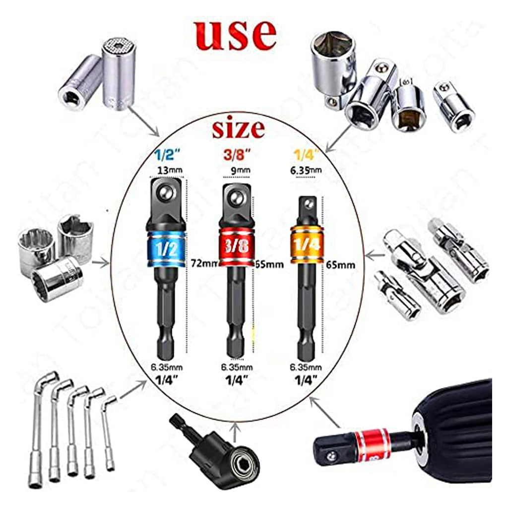 17pcs Flexible Drill Bit Extension, Include 3pcs Impact Socket Adapter 2pcs Hex Shank 105° Right Angle Drill Attachment 10 Short Screwdriver Bits Bendable Drill Bit Extension and 90° Angled Bits