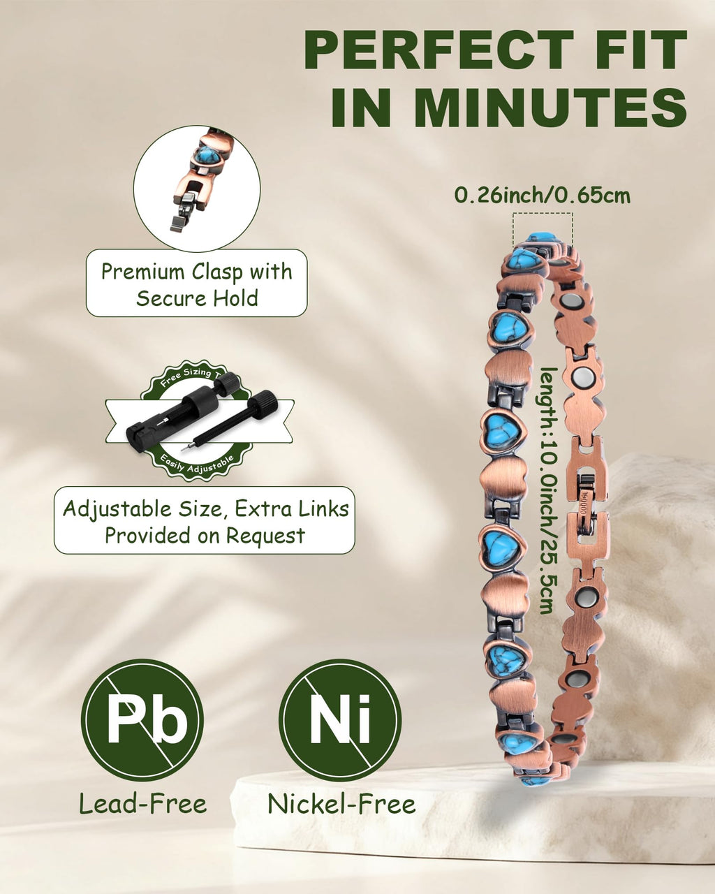 MagEnergy Copper Ankle Bracelet for Women-Lymphatic Drainage Ring-Turquoise