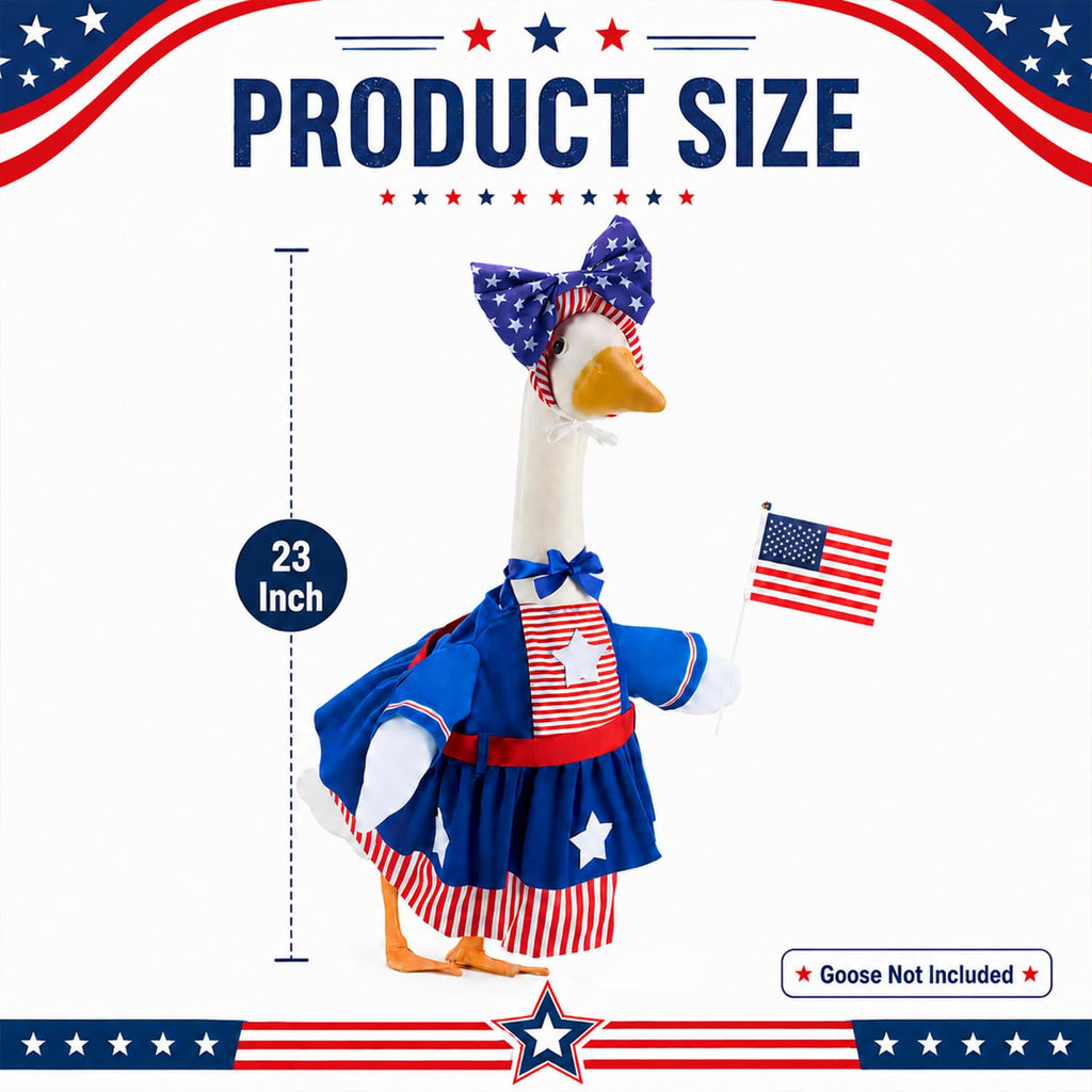 Btiztlla 4 of July Porch Goose Outfit for 23 Inch, Patriotic Red White Blue Decorative Goose Clothes, Independence Day Porch Yard Garden Decor