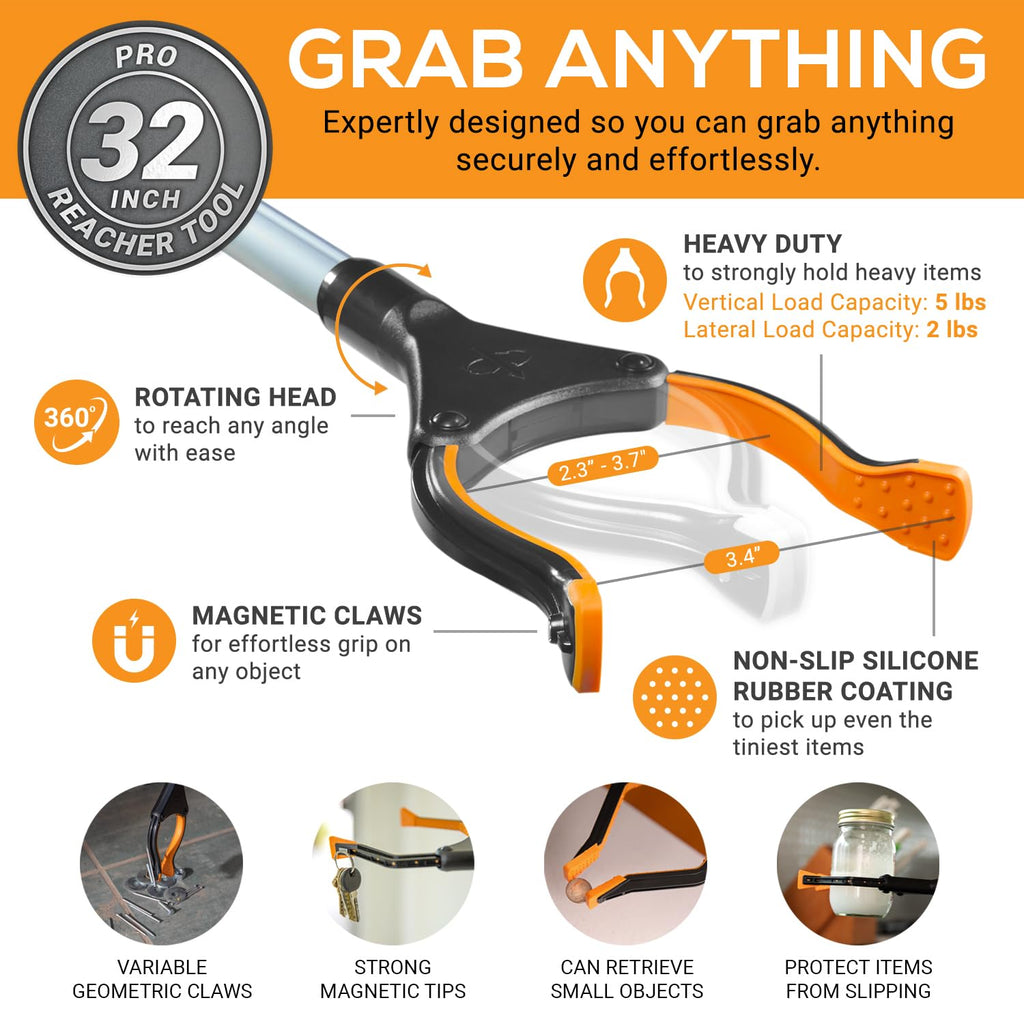 EZPIK Pro 32" Foldable Grabber Reacher Tool for Seniors - Grabbers for Elderly Reaching Tool Heavy Duty Pickup Trash Picker Upper Equipment - Claw Grabber Stick for Reaching Aids, Weed Gripper