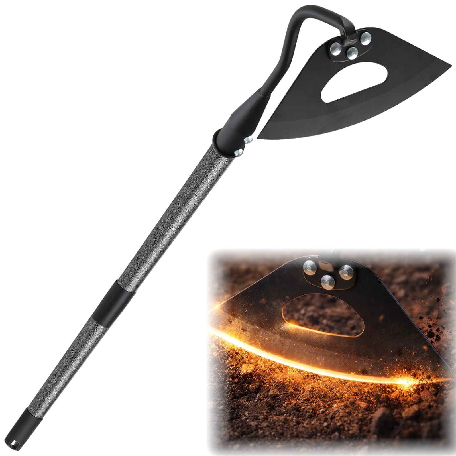 CALCHELE Garden Hoe Weeding Tool - Sharp Hollow Blade,58" Adjustable Long Handle, Heavy Duty Weed Hoes for Gardening,Push Pull Dutch Scraper for Garden Bed, Yard,Lawn Weeder Removal
