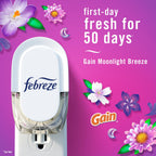 Febreze Plug In Air Freshener, Odor-Fighting Scented Oil Refill, For Home, Bathroom, & Kitchen, Long Lasting, Gain Moonlight Breeze and Gain Original Scents, 0.87oz Refills, 4 Count (2 of Each Scent)