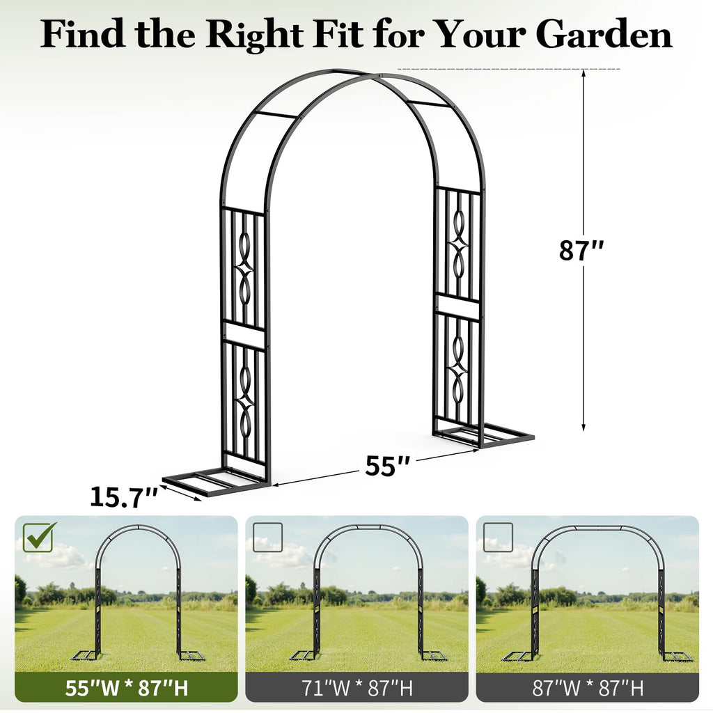 Metal Garden Arch, Heavy Duty Garden Trellis for Climbing Plants, with Enlarged Base for Stability, Ideal for Wedding Arches & Party Decorations, 87" W x 87" H