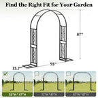 Metal Garden Arch, Heavy Duty Garden Trellis for Climbing Plants, with Enlarged Base for Stability, Ideal for Wedding Arches & Party Decorations, 87" W x 87" H