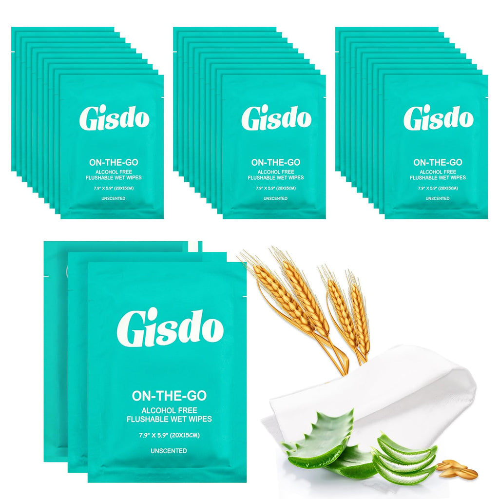 Gisdo 100 Pcs Flushable Wet Wipes Individually Wrapped Travel Unscented Wet Wipes Flushable Toilet Tissue for Butt, Hands, Face Cleaning, Portable Size, Ideal for Daily Use