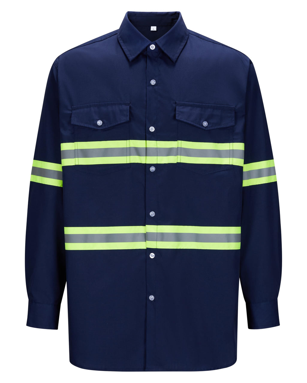 Ousafeve Class 3 Navy Hi Vis Button Up Safety Work Shirts for Men Reflective (X-Large, Navy_Long)