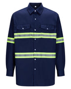 Ousafeve Class 3 Navy Hi Vis Button Up Safety Work Shirts for Men Reflective (X-Large, Navy_Long)