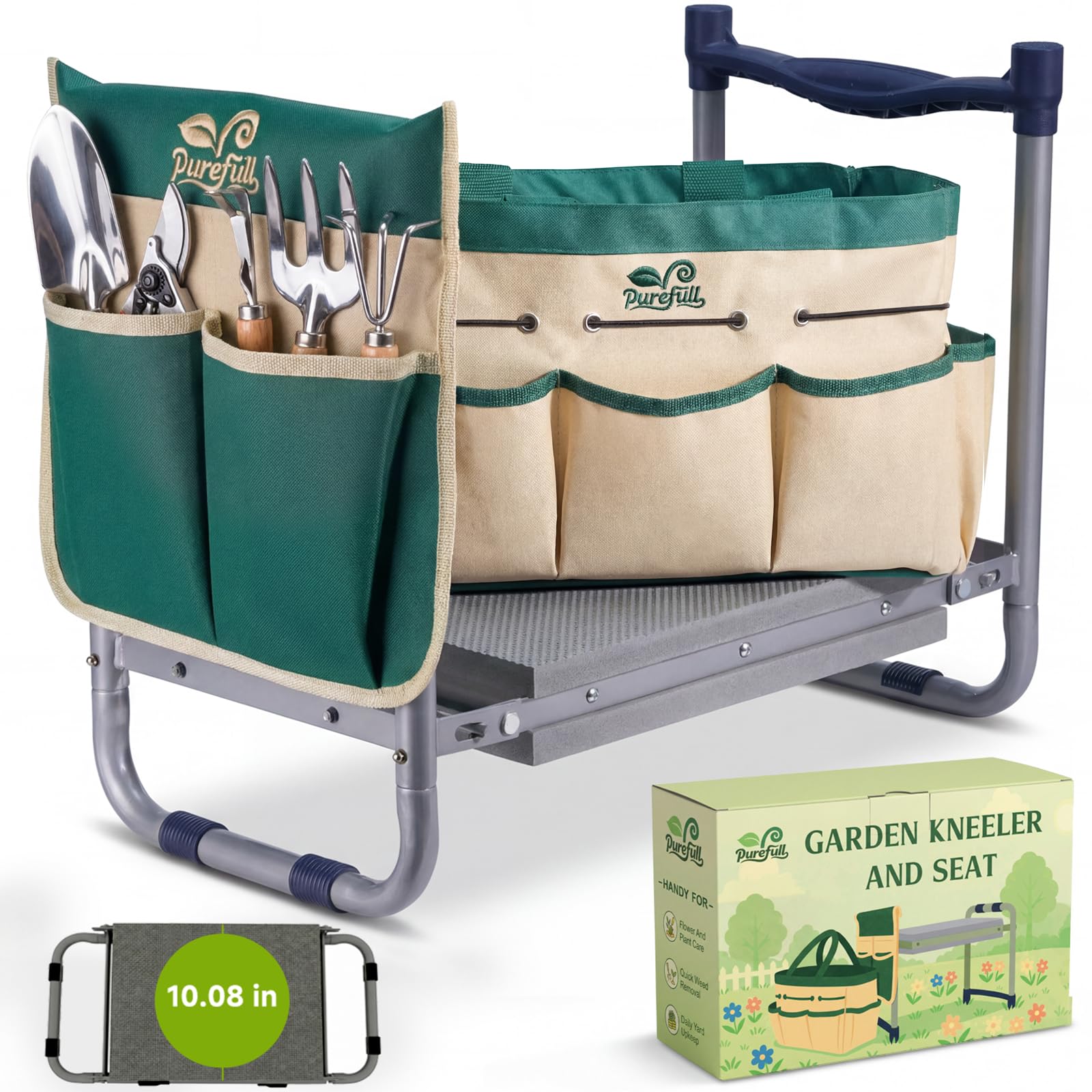 2-in-1 Heavy Duty Foldable Garden Kneeler And Stool With EVA Pad, Green