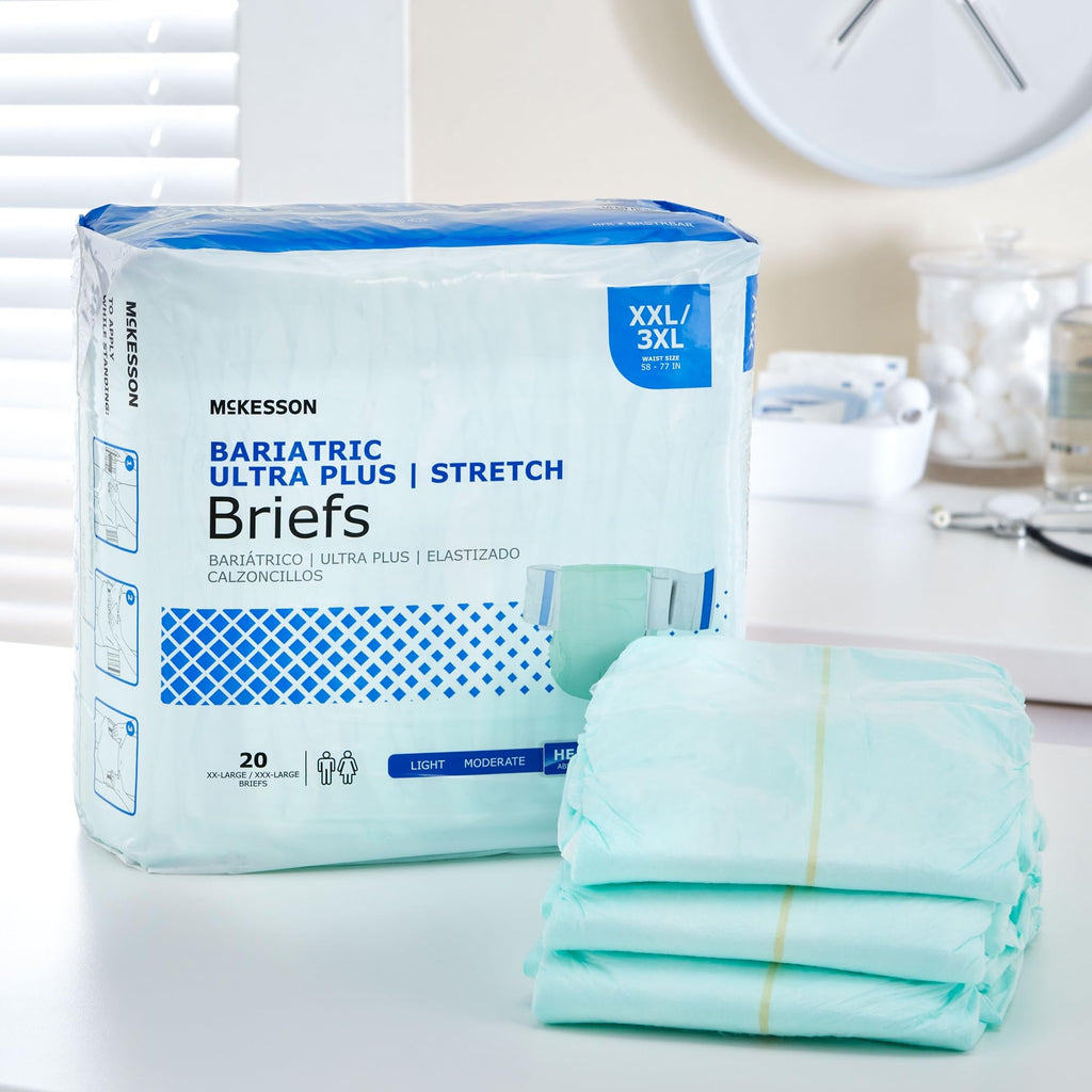 McKesson Ultra Plus Stretch Briefs, [20 Count], XXL/3XL, 58-77 in. Incontinence Adult Diapers, Heavy Absorbency, Unisex, Disposable, Elastic Leg Gathers and Contoured Fit for Men and Women