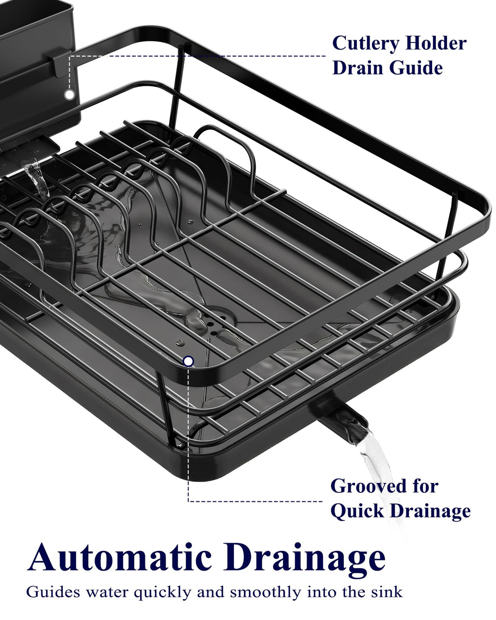 Kitsure Dish Drying Rack for Kitchen Counter, 12''W x 15.5''L, Black