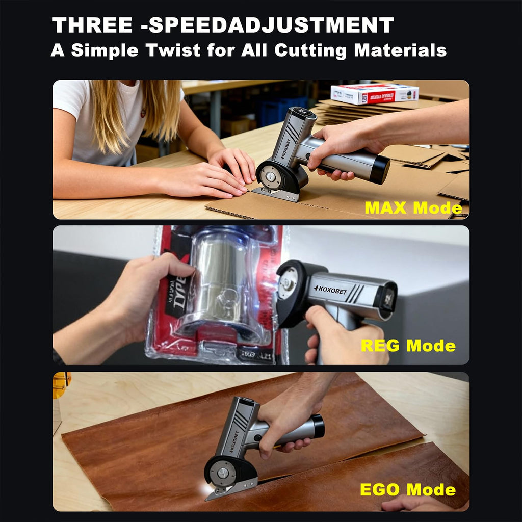 2026 Upgrade 4.2V Cordless Cutting Tool, Cardboard Cutter with LED Display, Brushless Motor, Tungsten Steel 3 Blades, Electric Chop Saw for Fabric, Cardboard, Leather, Carpet- Silver