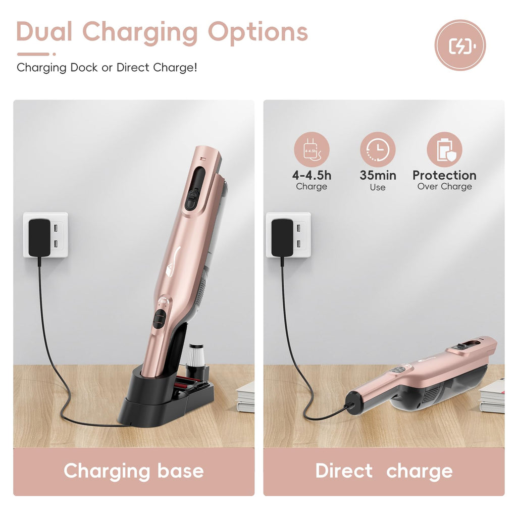AYONTIN Rechargeable Handheld Vacuum, Lightweight Hand Vacuum Cordless, Powerful Suction, One-Touch Empty, LED Lights, Large Dust Cup for Home, Office, Car, Pet, Rose Gold