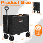 YACONA 360LBS Wagons Carts Foldable, 240L Lightweight Wagon with All Terrain Wheels, Collapsible Wagon Cart for Grocery, Camping, Beach, Garden & Sports