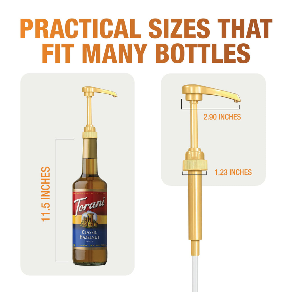 Syrup Pump, Compatible with 750ml Torani, DaVinci & Skinny, 6-Pack, Gold