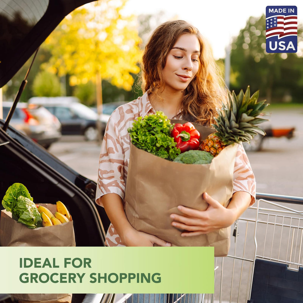 MESHA Paper Grocery Bags 12 x 7 x 17 Inches, 100 Pack Heavy Duty 60 lb Kraft Brown Paper Bags Bulk, Large Grocery Sacks for Shopping, Takeout, Restaurant, Retail, Storage and DIY Crafts