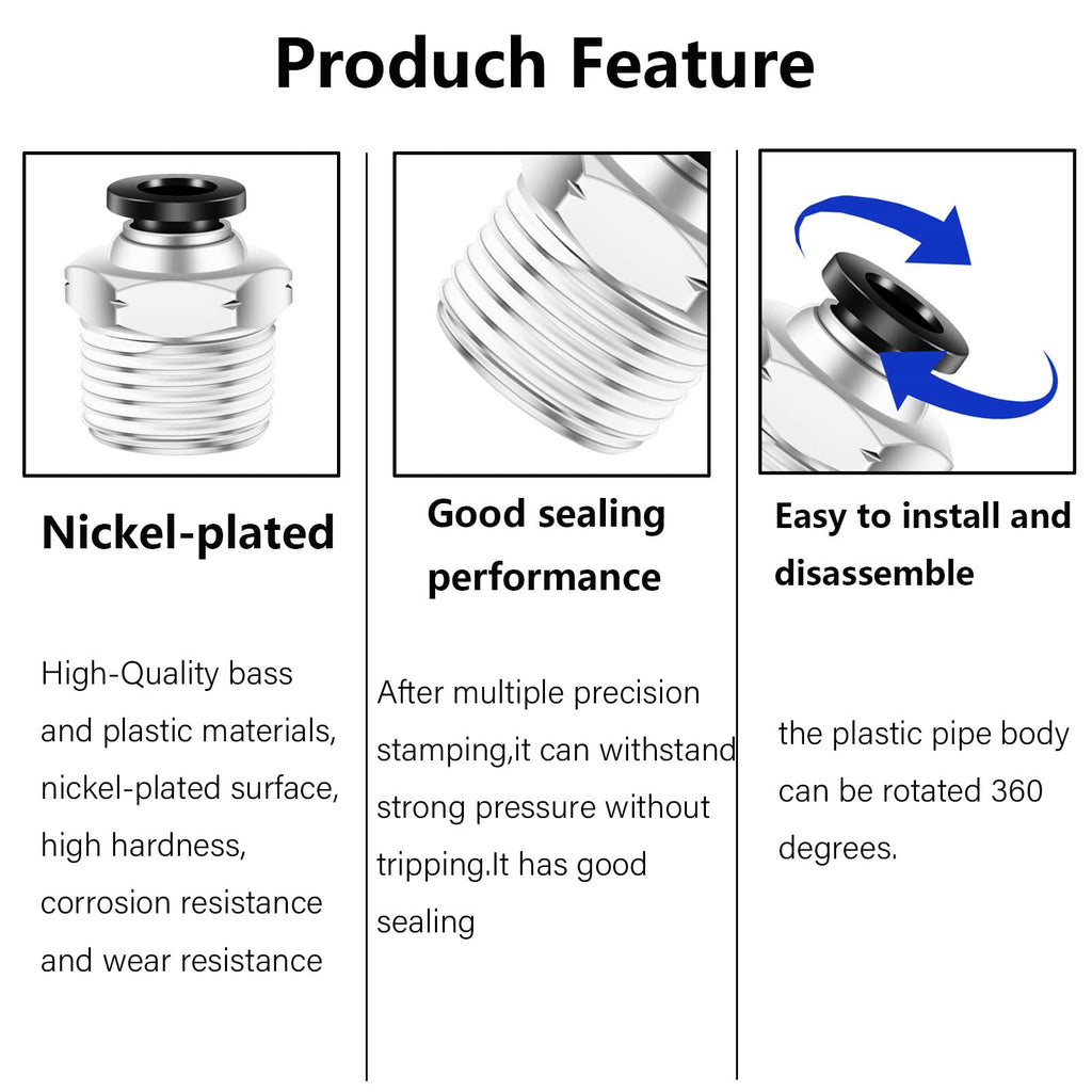 Push to Connect Fittings 1/2,CEKER 1/2 Inch Od Tube to 1/2" NPT Male Thread air line Quick Connect fittings For Air Ride Air Horn Air Compressor 5Pack