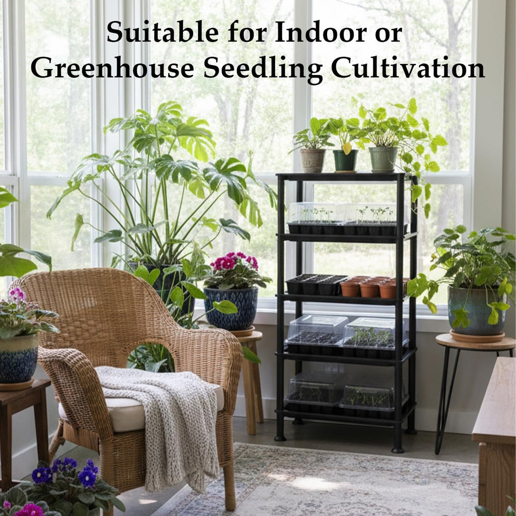 RooTrimmer 5-Tier Seed Starter Trays, Plant Stand, with Bottom-Watering Design– Reinforced Thickened Shelf for Small Pots, Balcony/Indoor Seed Starting & Greenhouse, Black
