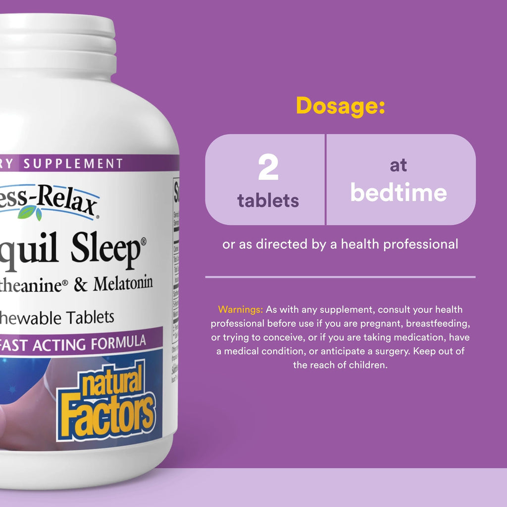 Natural Factors Tranquil Sleep - Calm Sleep Health Supplement - Relaxation Support Supplement with Melatonin & 5-HTP - 120 Chewable Tablets (30 Servings)