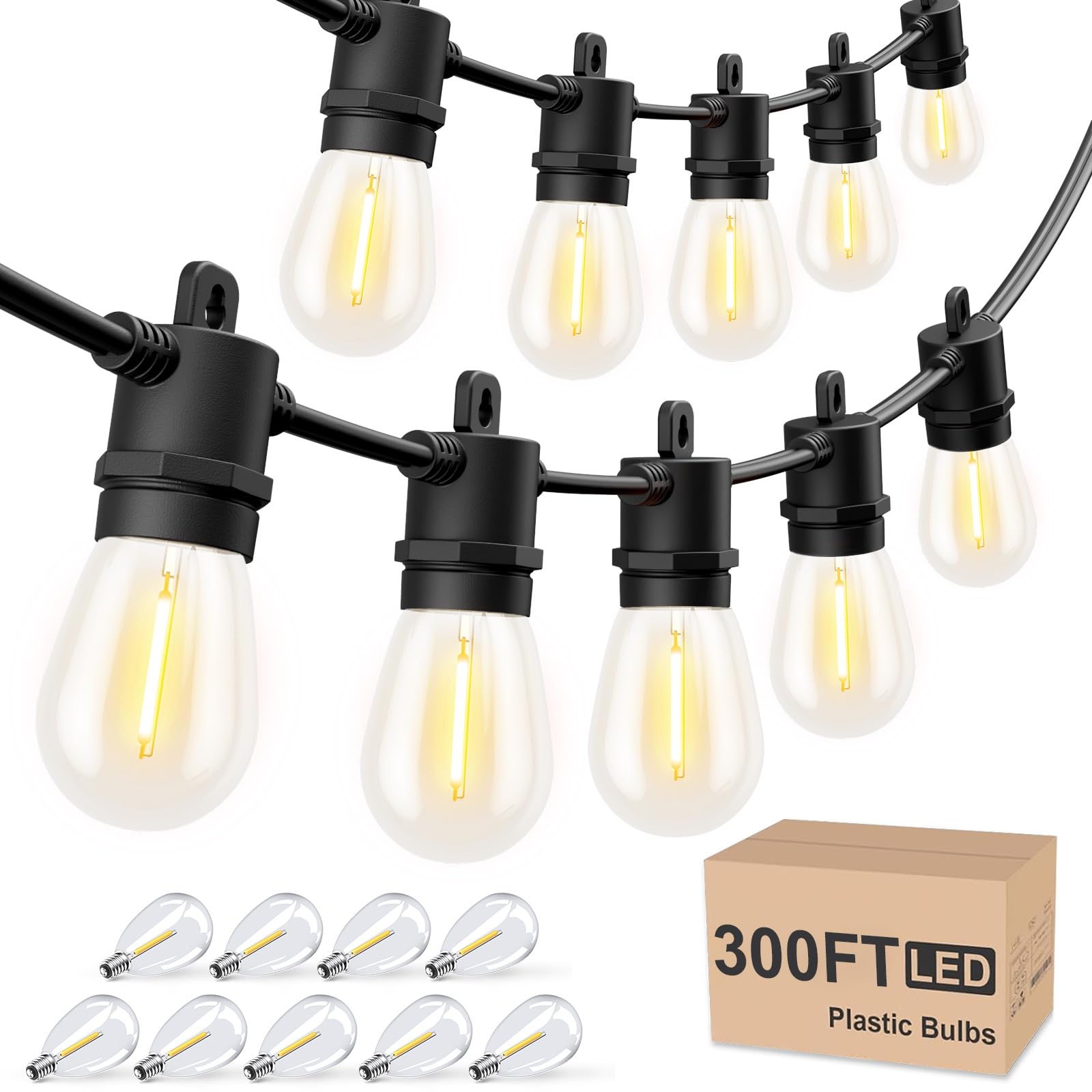 Svater Outdoor String Lights 300 FT, Patio Lights for Outside with Shatterproof Bulbs, Waterproof IP65 Commercial Hanging Light for Backyard Porch Balcony Bistro Party 3X100 FT