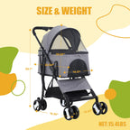 Dog Stroller 3-in-1 Folding Dog Stroller for Medium Small Dogs Pet Stroller Cat Stroller 4 Wheels with Detachable Carrier Storage Basket Waterproof Lightweight for Travel,Grey