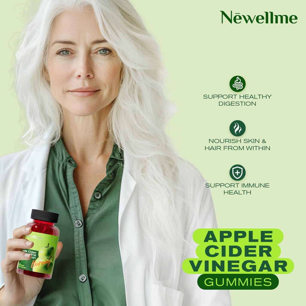 NEWELLME Apple Cider Vinegar Gummies B12 Multivitamin -ACV Supplement Gummy Vitamins, Energy & Detox | Vegan, Non-GMO & Gluten-Free (60)