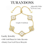 Turandoss 14K Gold Plated White Clover Bracelet for Women Jewelry Gifts