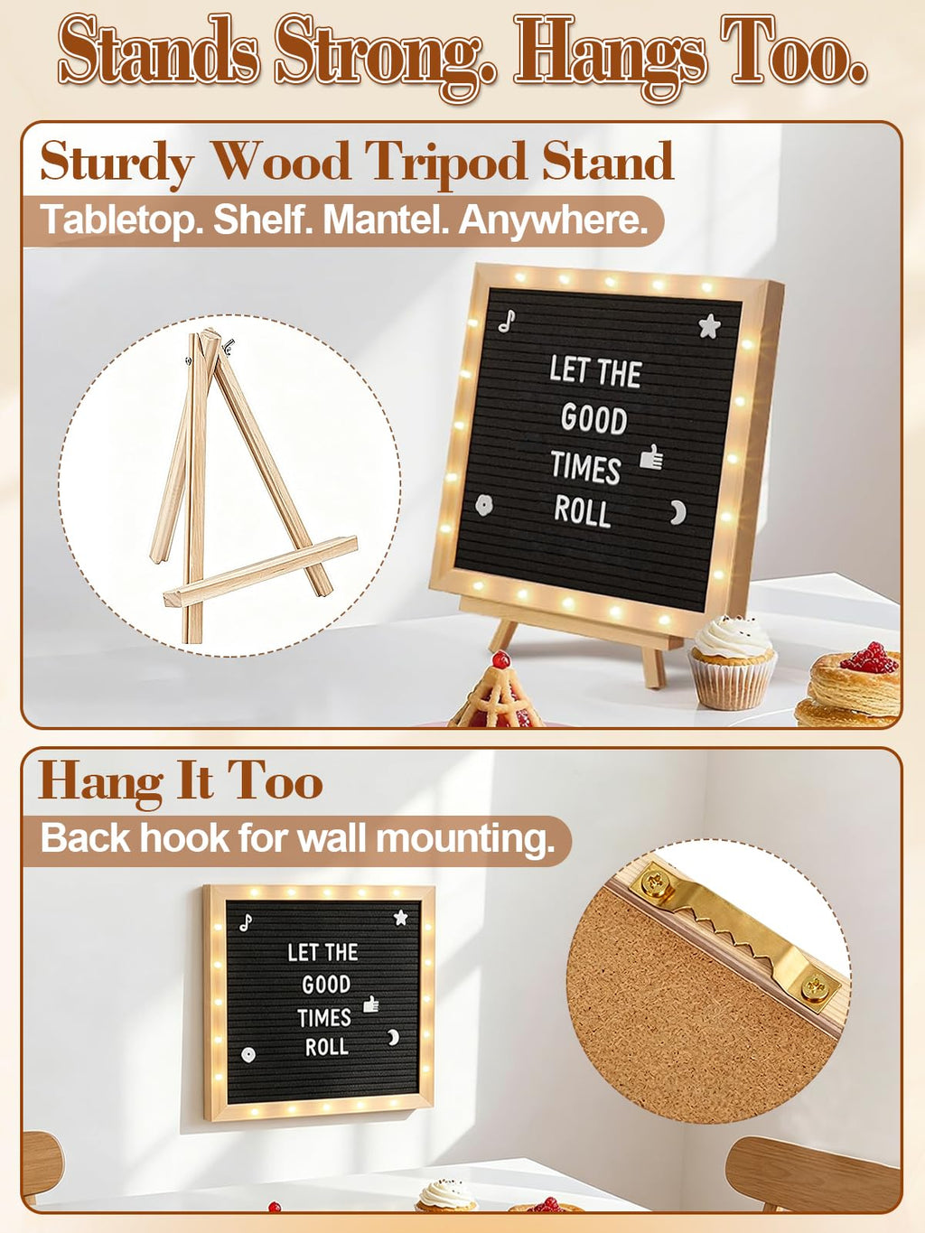 10"×10" Felt Letter Board with LED Lights & Stand for Halloween Party Decor