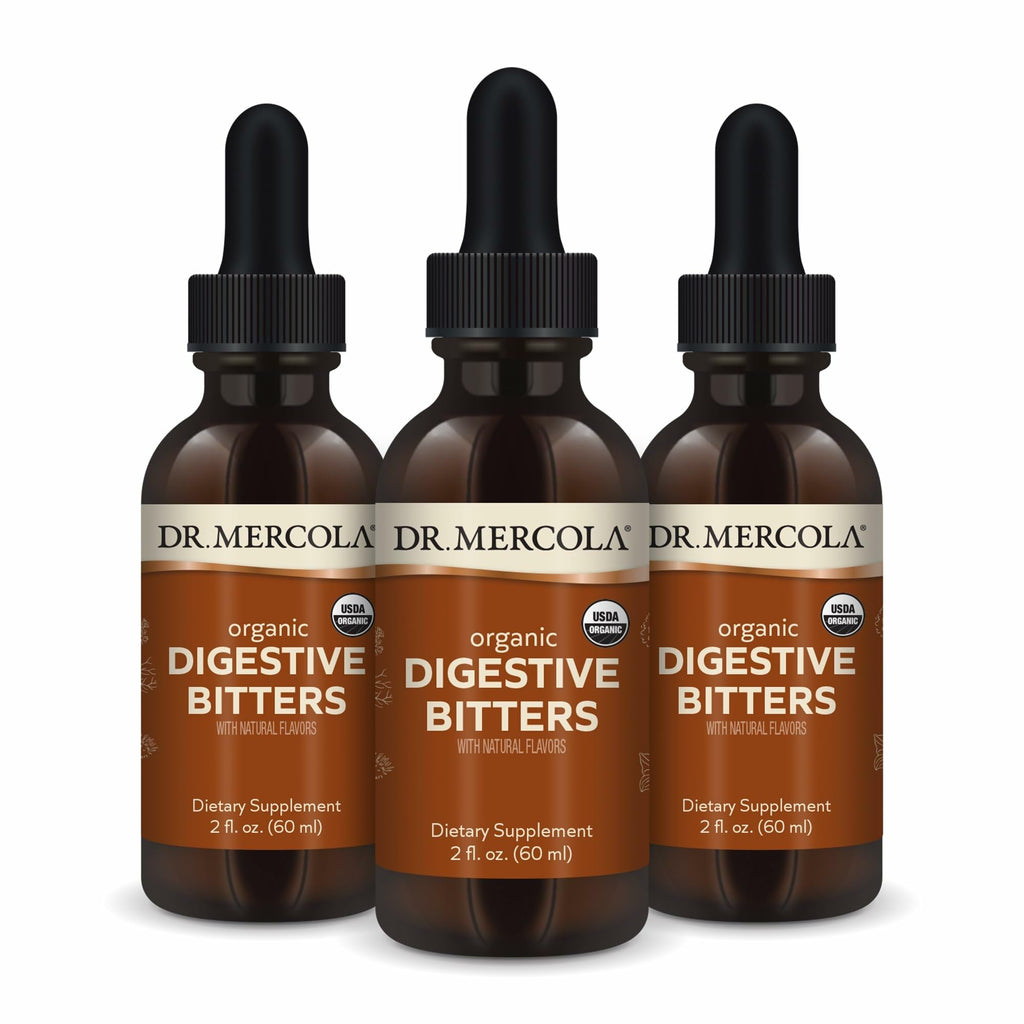 Dr. Mercola Organic Digestive Bitters Liquid Drops - Digestive Health Support - Alcohol-Free Formula - Features Burdock Root, Dandelion Leaf, Fennel Seed & More - 2 fl. oz. (30 Servings), 3 Pack