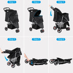 LEMY 3 Wheels Pet Dog Cat Stroller for Small Medium Dogs Cats,Black Foldable Jogger Travel Puppy with Detachable Carrier