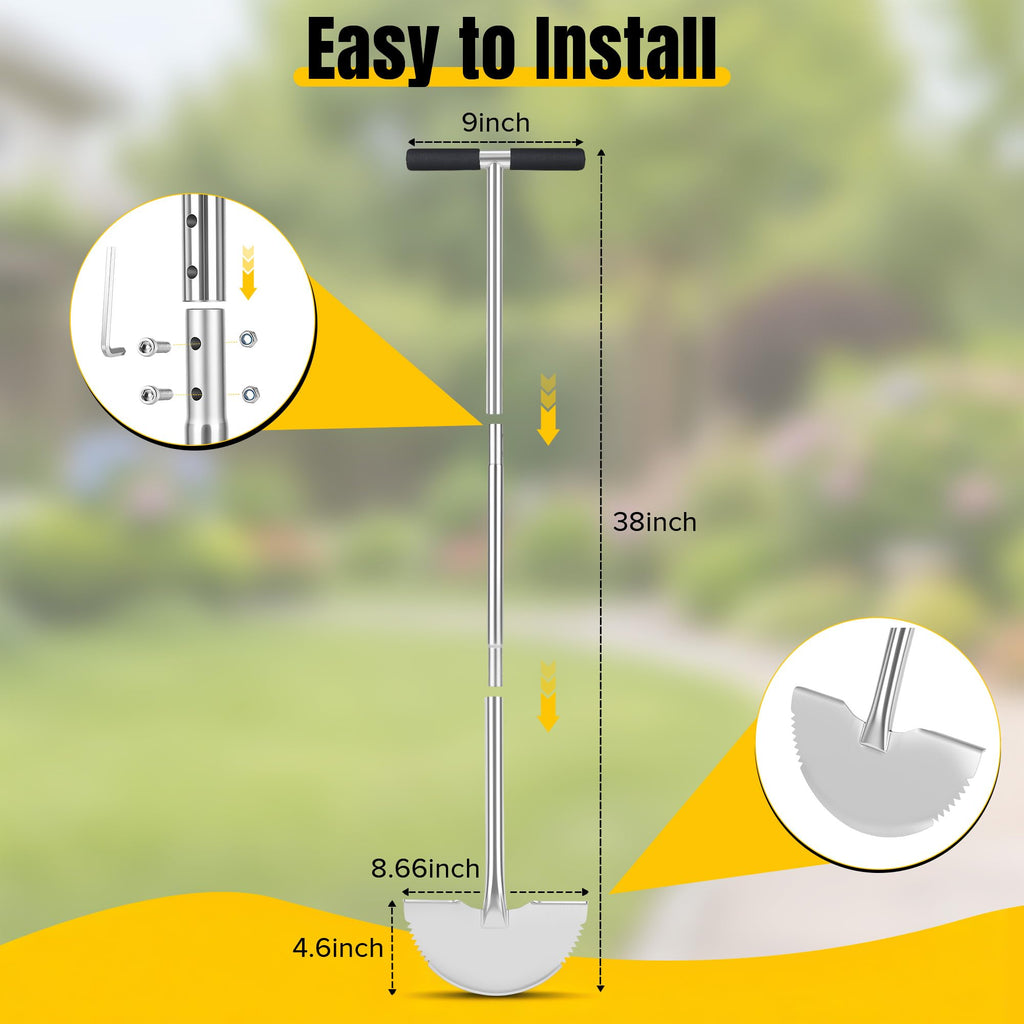 KYEEN-TOOLS Serrated Edger Lawn Tool - Half Moon Shovel with Softer T-Handle, Lawn Edger for Yard, Garden, Landscaping, Sidewalk, Cable Burial - Ergonomic Design, Rust-Proof, 38"