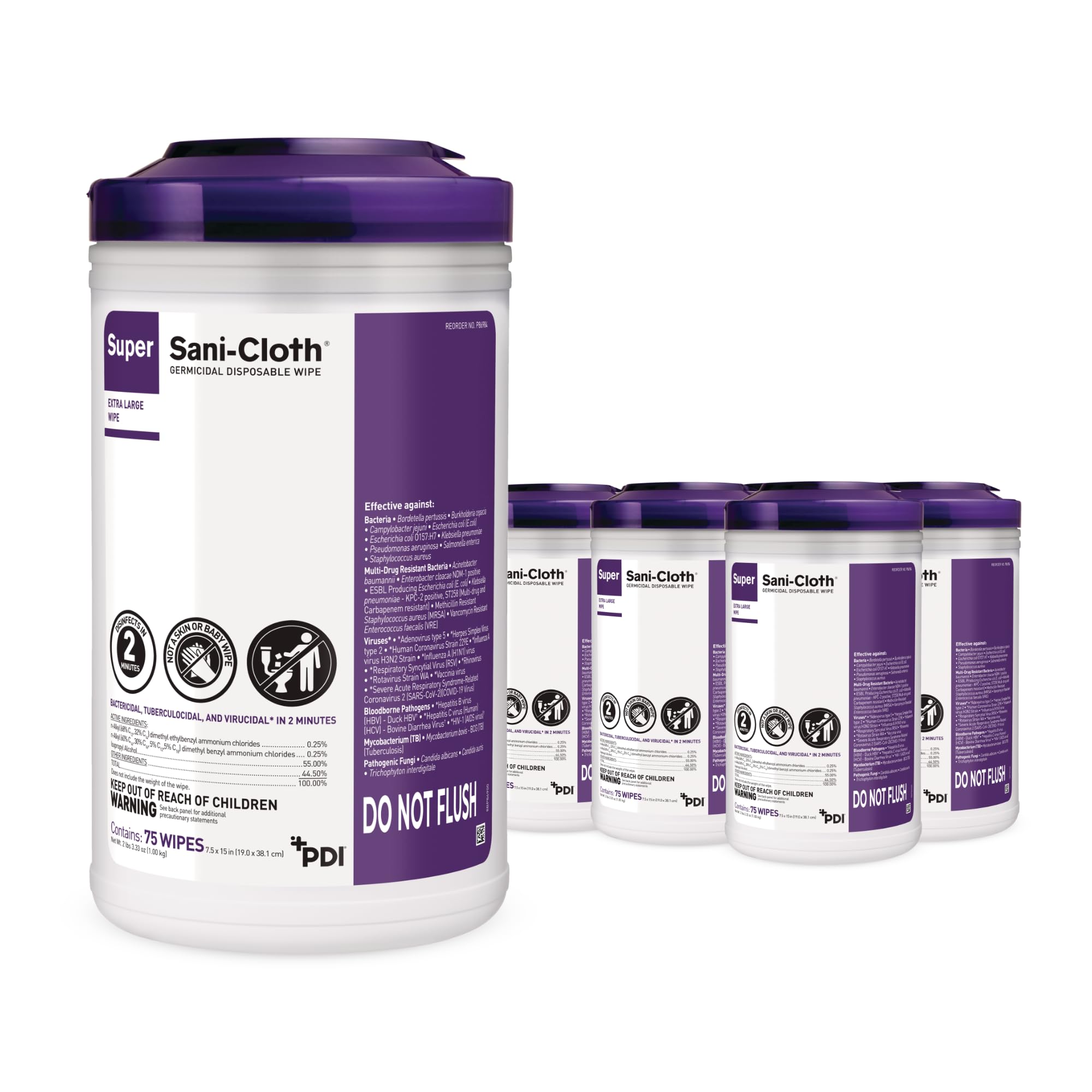 Super Sani-Cloth X-Large Disinfectant Wipes, 6-Pack (450 Count), 75 XL 7.5" x 15" Wipes, Hospital-Grade Surface Cleaning and Disinfecting
