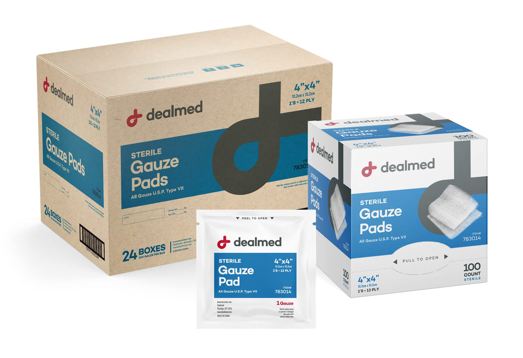 Dealmed 4x4 Sterile Gauze Pads - Disposable - 100 Count Case of 12