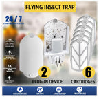 Flying Insect Trap for Indoor Use (2 Starters & 6 Refill Cartridges), UV Light Bug Catcher for Fruit Flies, Gnats & Small Flying Pests, Silent, No-Zap, Mess-Free
