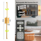 iThird 1 Pack Battery Operated Wall Sconce, Wireless Battery Wall Sconce with Remote Control, Gold LED Rechargeable Sconces, 31.5 Inch Modern Cordless Wall Lights for Bedroom Living Room Picture