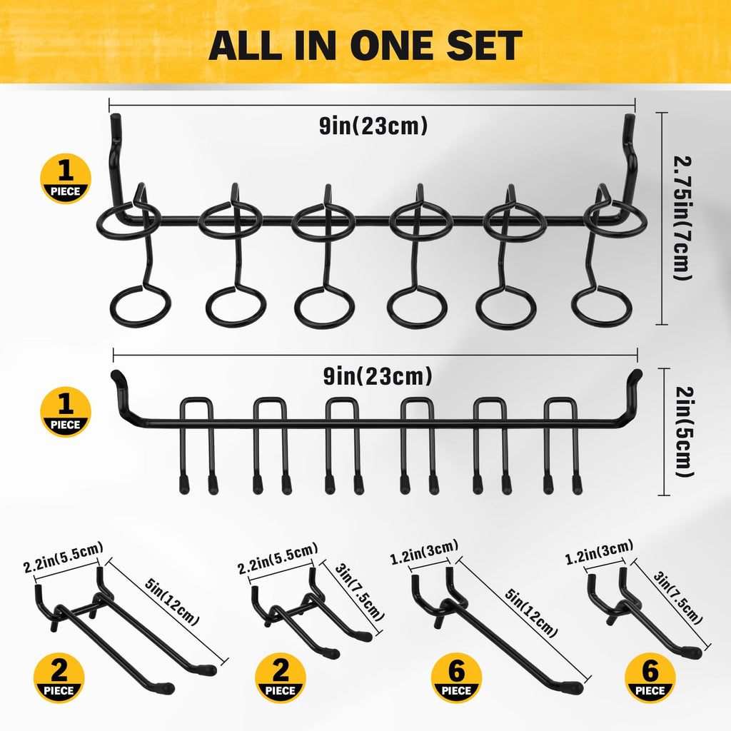 ELEAD 200-Piece Extra Thick Pegboard Hooks Set, 1/4" Heavy Duty Black Peg Board Organizer Accessories, Metal Pegboard Accessories with Pegs Lock, Peg Board Hooks for Hanging