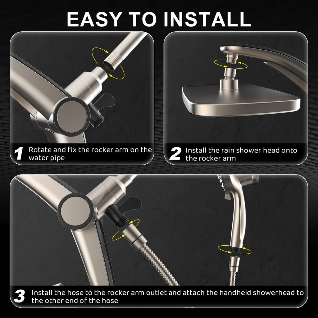 Rain Shower Head with Handheld High Pressure rainfall Shower Heads with Handheld Spray Combo Adjustable one-piece stand daul shower head Built-in Magnetic Docking and Power Jets-Nickel