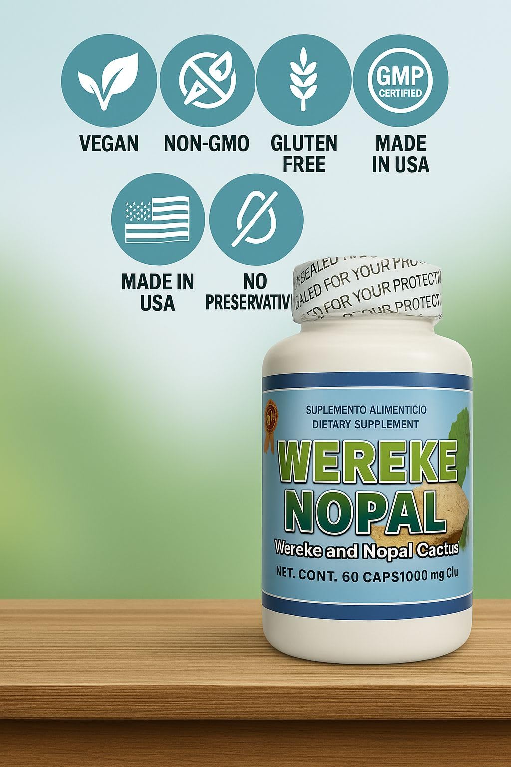 Wereke & Nopal Capsules – 60 Count (1000 mg Each) – Natural Herbal Supplement – Traditional Mexican Blend – Supports Overall Wellness & Balance – by Lo + Natural