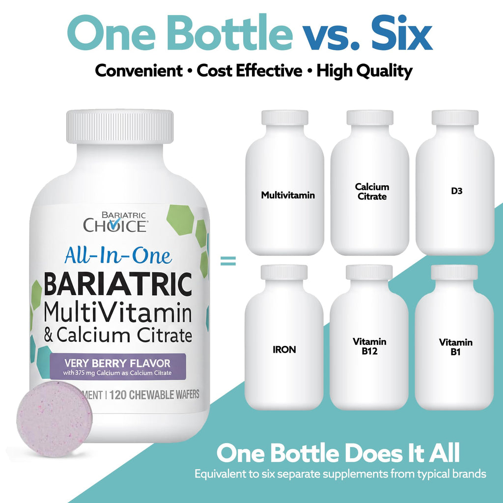 Bariatric Choice All-in-One Chewable Bariatric MultiVitamin with Iron & Calcium Citrate, Very Berry (120ct)