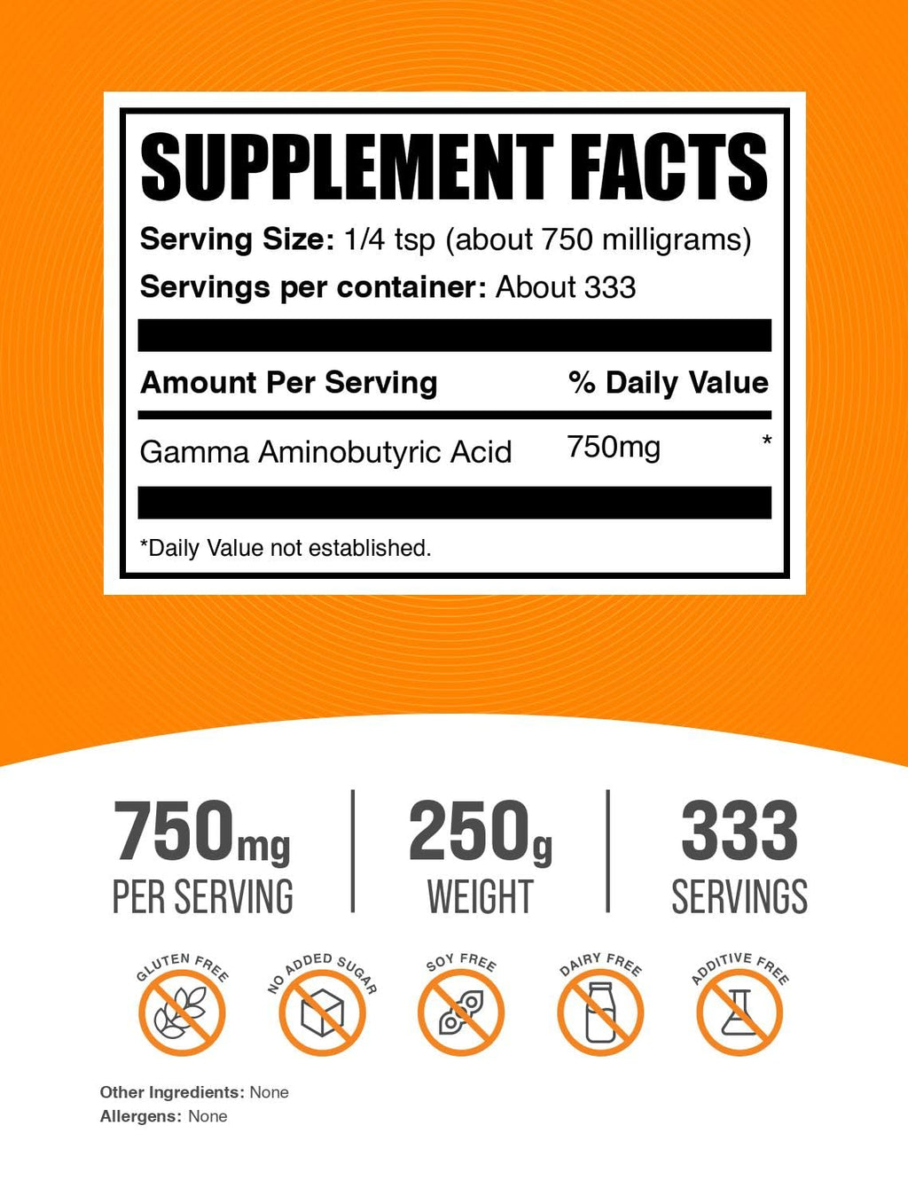 BulkSupplements.com GABA Powder - Gamma Aminobutyric Acid, GABA Supplement, Amino Acid Supplement - Gluten Free, 750mg per Serving, 250g (8.8 oz) (Pack of 1)