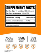 BulkSupplements.com GABA Powder - Gamma Aminobutyric Acid, GABA Supplement, Amino Acid Supplement - Gluten Free, 750mg per Serving, 250g (8.8 oz) (Pack of 1)
