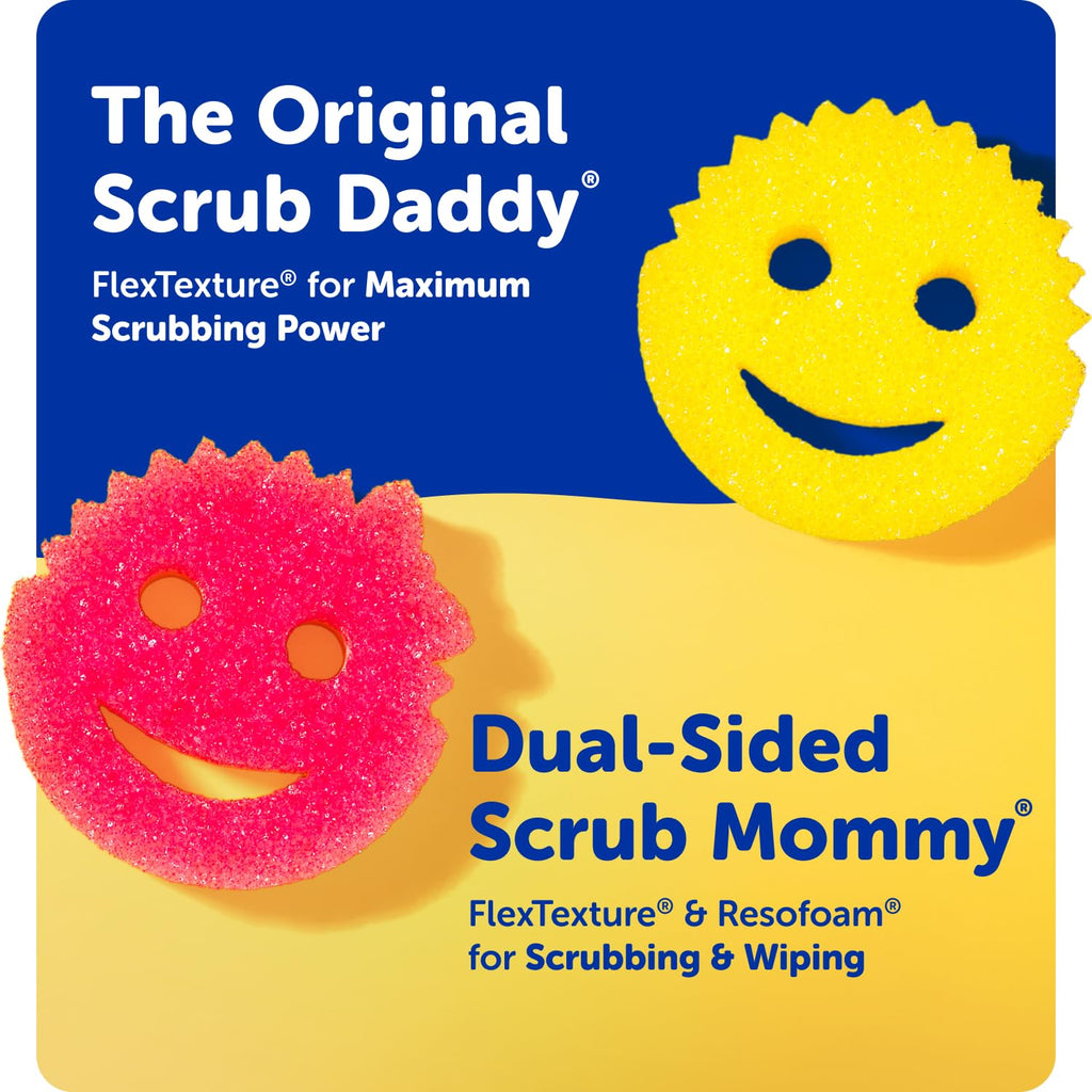 Scrub Daddy 6 Kitchen Sponges & 1 Daddy Caddy Dish Sponge Holder - BPA Free & Made with Polymer Foam - Stain & Odor Resistant, Scratch-Free Multipurpose Scrubbers