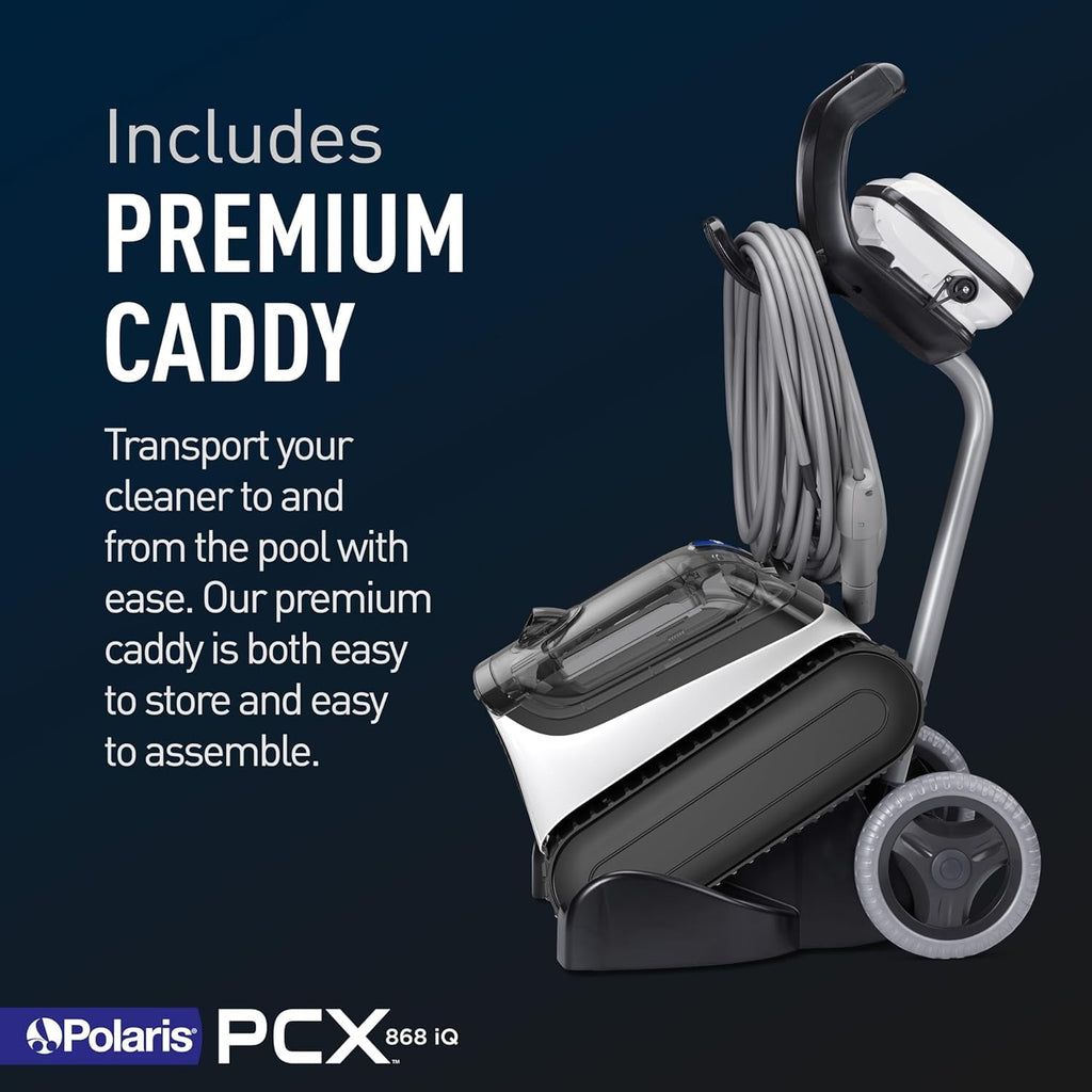 Polaris PCX 868 iQ Smart Robotic Pool Cleaner for In-Ground Pools up to 50ft, Smart App Control, Large Filter Canister, and Easy Lift Removal System