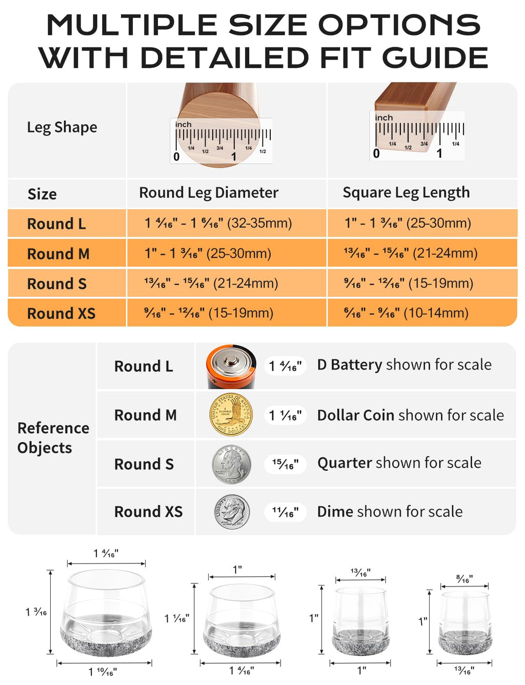 yomanta 24 PCS Silicone & Felt Chair Leg Floor Protectors - Scratch Proof & Noise Reducing Furniture Caps for Hardwood Floors - Round XS Fits 9/16" to 12/16" (15–19mm), Gray
